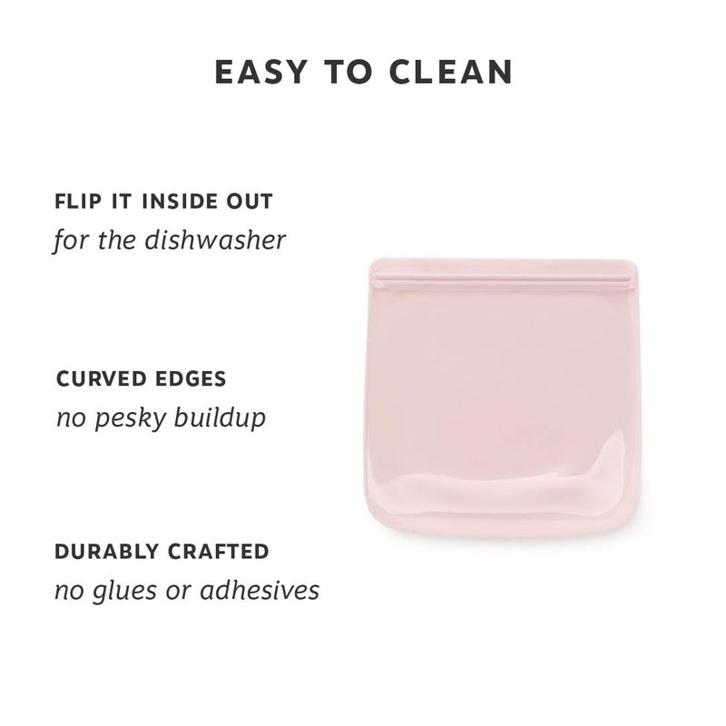 WP W&P Porter Silicone Reusable Storage Bag, Sandwich (34oz Flat), Blush, Food Storage Container, Microwave and Dishwasher Safe, Easy Cleaning - Image 2